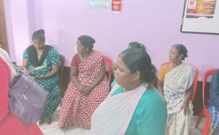 Women waiting for check-ups at a health camp